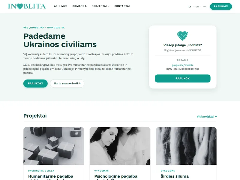 Home page of the Inoblita non-profit's website